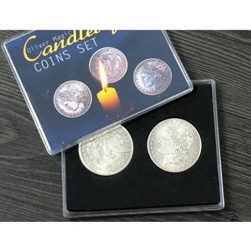 Candlelight Coins Set(1 flipper coin+1 expanded shell+ 3 morgan dollars) by Oliver Magic Tricks Stage Magia Gimmick Props Magie