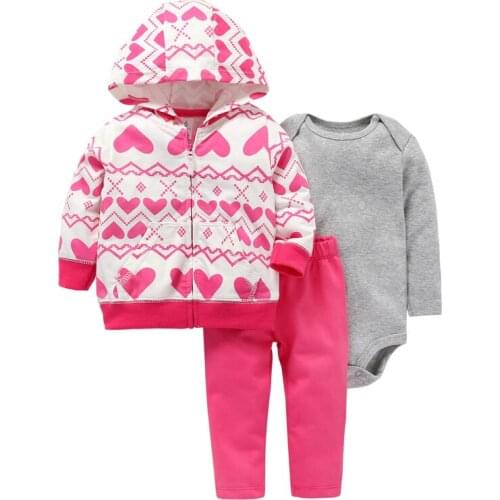2019 New Arrival Newborn Baby Boy girl Set Clothes Cotton Full Sleeve Striped Hooded Coat+Elephant Print O-Neck Romoper+Pants