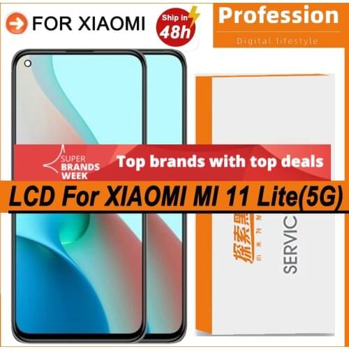 New Original 6.55'' AMOLED Display for Xiaomi Mi 11 Lite 4G / 5G LCD Touch Screen Digitizer Mi11 Repair Parts + Service Pack