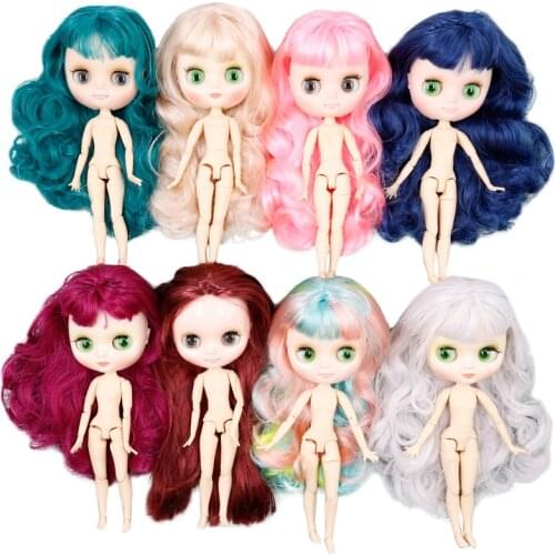 Middie blyth nude doll 20cm joint body glossy face and matte face with makeup gray eyes soft hair DIY toys gift with gestures