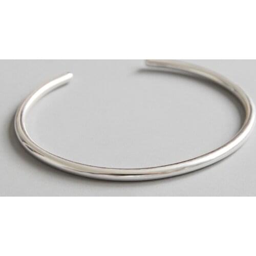 VERY THIN 3MM minimalist Authentic 925 Sterling silver Glossy Polished Rounded Bangle Cuff Bracelet adjust Jewelry S71