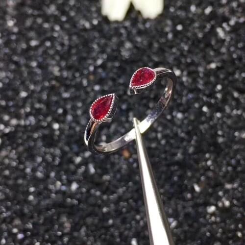 Natural red ruby gem ring 925 Silver natural gemstone Opening ring Fashion Lovely Eye water drop girl Birthday Gift fine jewelry