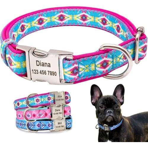 Personalized Dog Collar Printed Nylon Pet Dog Tag Collar Custom Puppy ID Collars Perro For Small Large Dogs Anti-lost Engraved