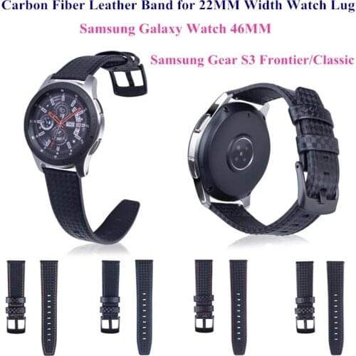 Carbon Fiber 22MM Genuine Leather Watch Band Strap for Samsung Galaxy Watch 46MM Gear S3 Replacement Wristband for AMAZFIT Watch