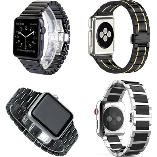 Band Replacement for Apple Watch Bracelet 42mm 44mm iWatch Series 6 SE 5 Ceramic Strap Stainless Watchband Butterfly Clasp Black