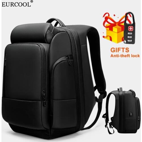 EURCOOL 17 Inch Laptop Backpack For Men Water Repellent Functional Rucksack with USB Charging Port Travel Backpacks Male n1755
