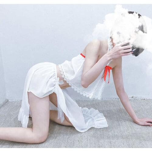 Sexy Lingerie Tube Top, Exquisite Hanging Neck Cardigan, Water-Soluble Lace Embellished With Bowknot Decoration, Split Yarn