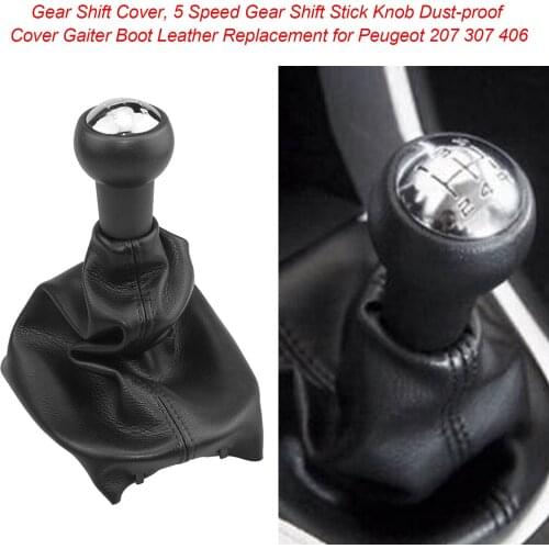 Gear Shift Cover, 5 Speed Gear Shift Stick Knob Dust-proof Cover Gaiter Boot Leather Replacement for Peugeot 207 307 406