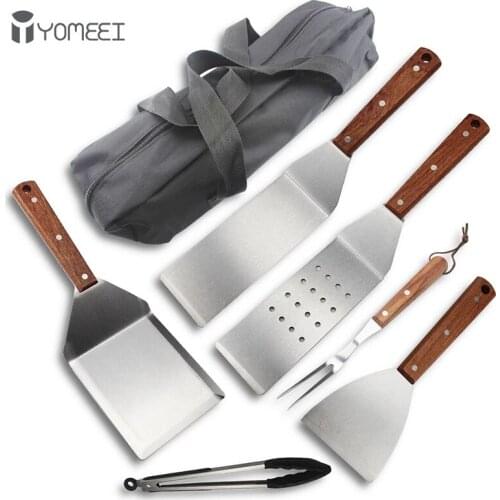 YOMEEI 7/8 Piece Stainless Steel Barbecue Fork Brush Spatula Clip Tool Portable Barbecue Tool Set Aluminum Outdoor Cooking Tool