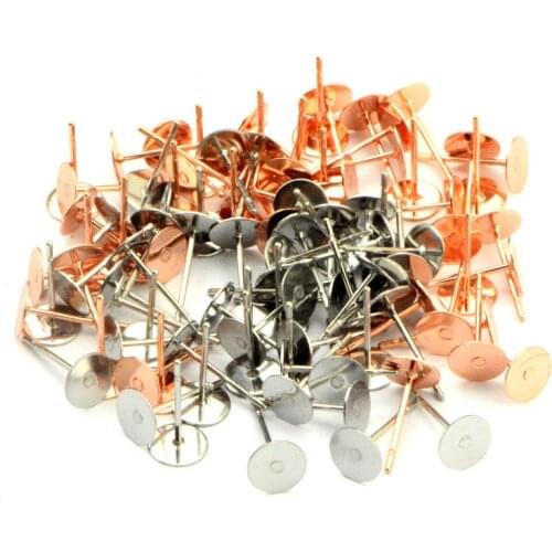 50/100PCS 316 Stainless Steel Flat Head Pin 3-12mm Glue-on Ear StudsRound Pad Base Setting for DIY Jewelry Findings C