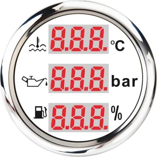 Universal 52mm 3 in 1 Multi-Function Digital Gauge Waterproof Water Temp Oil Pressure Fuel Level Gauge with Alarm