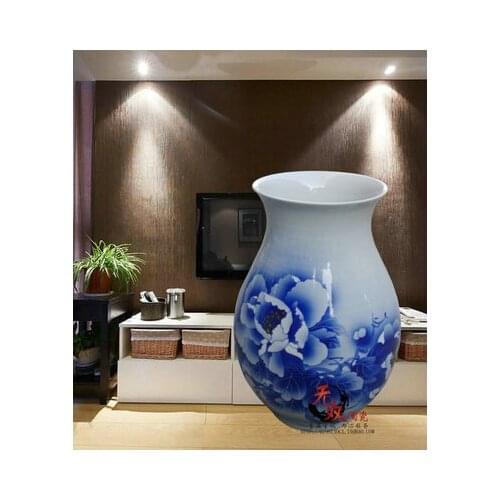 Package mail jingdezhen ceramics tube vase peony famous blue and white vase