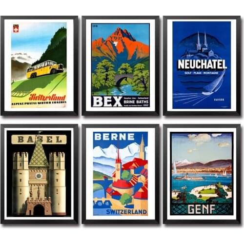 Switzerland Beach Ski Cruise Ship Golf Bear Vintage Travel Poster