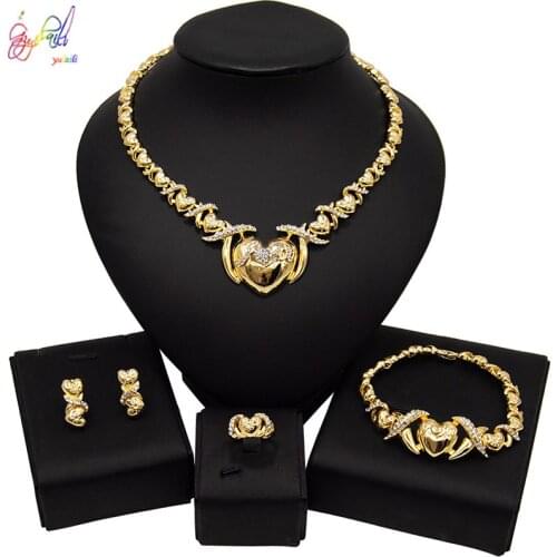 Yulaili USA Hot X Heart Necklace Earrings Bracelet Wedding Jewelry Sets for Women Fashion High Quality Copper Alloy Jewellery
