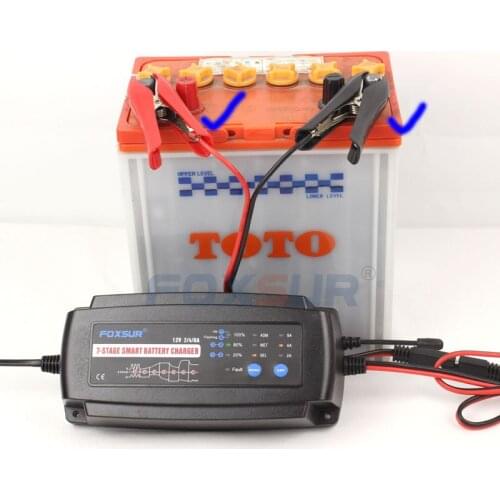 FOXSUR 12V 7-stage smart Motorcycle & Car Fast Battery Charger, 2A 4A 8A, Lead Acid Battery Charger, Multifunction Charger