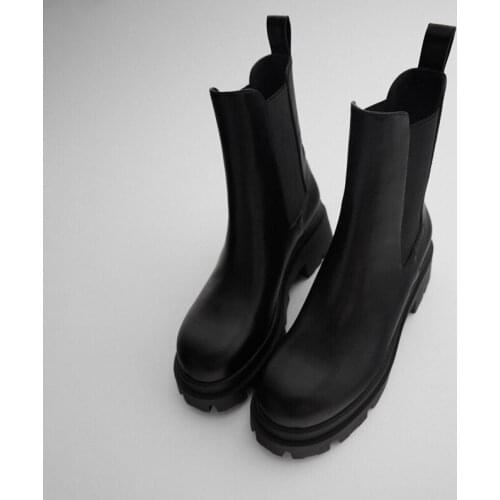 Womens warm fur ankle boots women boots black leather chunky heel platform boots women winter shoes