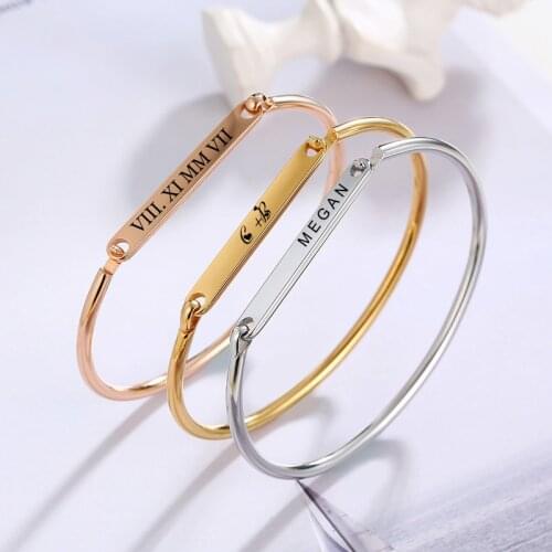Custom Engraved Women Bracelets Cuff Bangle Name Coordinate Personalized Female Pulseira