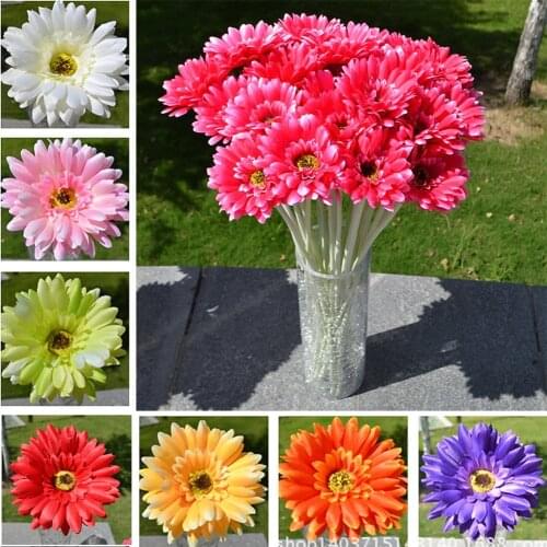 10pcs Artificial Gerbera Daisy Flowers PU Artificial Bouquet Artificial Bridal Wedding Bouquet for Wedding Party Home Decoration