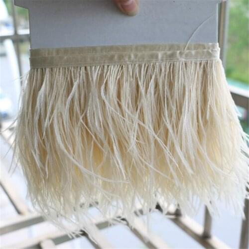Ostrich feather trims 1 Yards/lot 10-15cm height Ostrich feather fringes beige