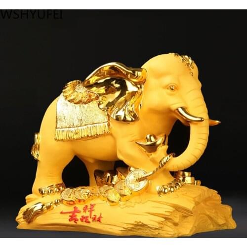 WSHYUFEI LUCKY ELEPHANT DECORATION FIGURINE ORNAMENTS RESIN CRAFTS FOR FORTUNE WEALTH HOME OFFICE DECOR LUCKY GIFTS