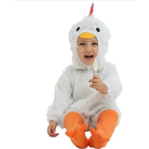 Baby Chicken Cosplay White Rooster Costume Kids Jumpsuit Animal Cosplay Children Fancy Dress Outfit Halloween Carnival Costumes