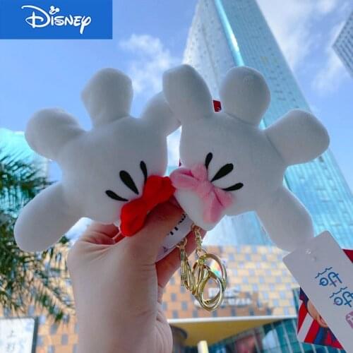 Disney Plush Mickey Mouse Keychain Cute Funny Cartoon Hand Soft cotton Minnie Woman Car Bag Accesories Decor Keyring
