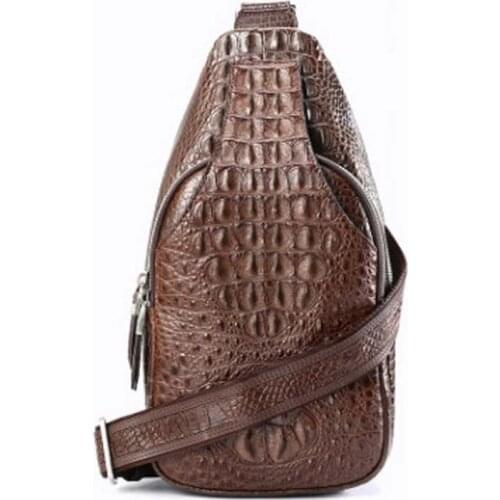 Dongou crocodile men Chest package Leather shoulder bag casual crossbody bag alligator bone leather bag for men men chest bag