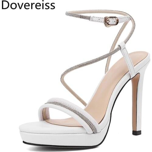 Dovereiss Fashion Summer Womens Shoes Pure color white Narrow band Elegant Stilettos heels 11cm Femmes Sandales consice 33-40
