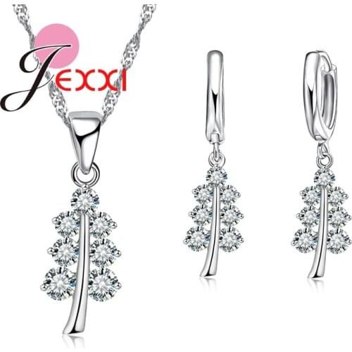 Trendy 925 Sterling Silver Necklace Earrings Set Wedding Jewelry Sets Shiny Tree Shape Pendant/Necklace/Earrings