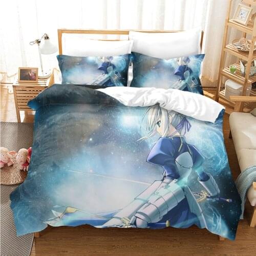 Fate Stay Night Saber Pattern Bedding Set Duvet Cover Zipper Closure Soft Anime Girls Bed Cover for For Bedroom 2/3 Piece