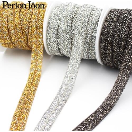 1 yard New 1.8cm Wide gold gue Rhinestone Tape Hot Crystal Webbing Geometric Design Clothing Decoration Accessories TR056