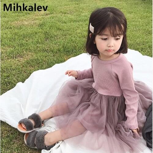 Mihkalev Patchwork long sleeve toddler girl dresses for children autumn princess dress kids clothes girls mesh tutu dress