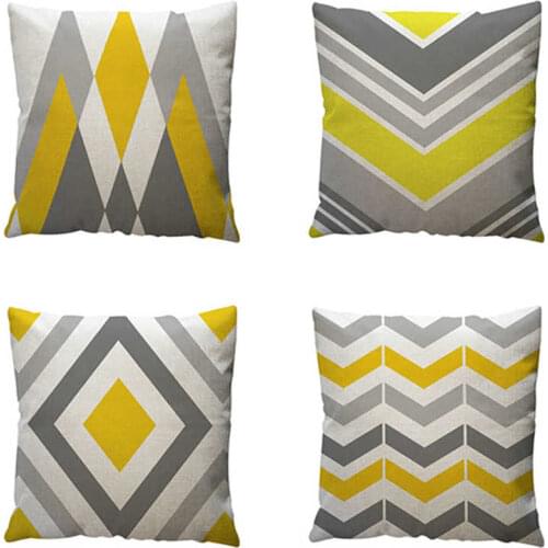 Fashion Geometric Yellow Gray Pillow Cases Cushion Home Waves Throw Cotton Cover Decor
