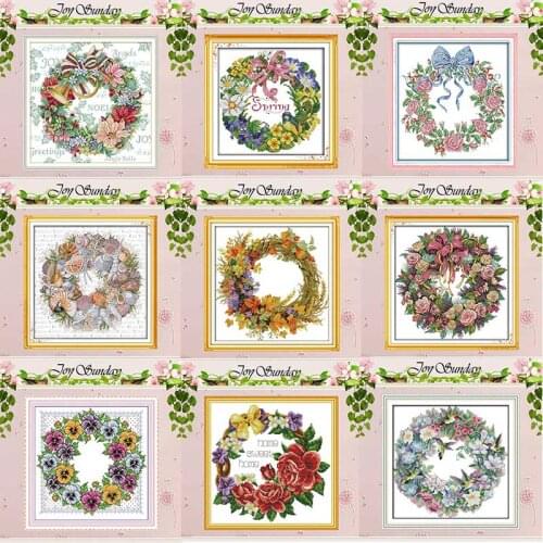 The wreath counted Cross Stitch 11CT 14CT Cross Stitch Set Wholesale DIY flower ird Cross-stitch Kit Embroidery Needlework