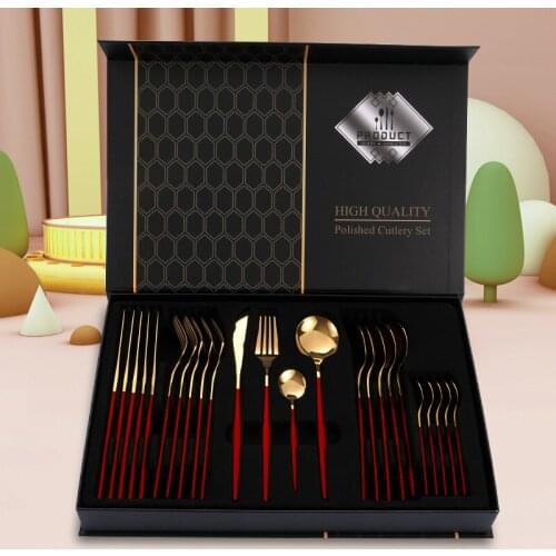 24pcs 304 Stainless Steel Color Handle Flatware Set Fork Soup Knife Dessert Spoon Tableware Household Gathering Dinner Gift Set