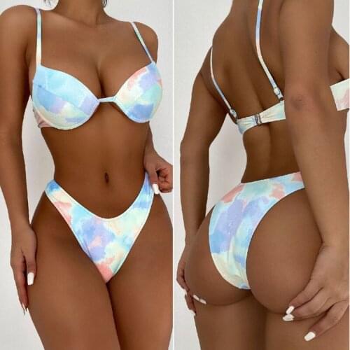 2021 New Low Waist Bikini Tanga Set Women Swimwear Sexy Bandage Push Up Swimsuit Bathing Swim Suit Halter Biquini Beach Dress