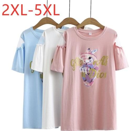 New 2021 Ladies Summer Plus Size Tops For Women Large Short Sleeve Loose Cotton Print Pink Off Shoulder T-shirt 3XL 4XL 5XL