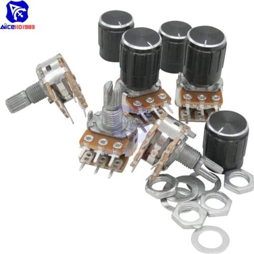 5PCS Potentiometer Resistor 1K 2K 5K 10K 20K 50K 100K 500K 1MOhm WH148 6Pin Linear Taper Rotary Potentiometer for Arduino w/Knob