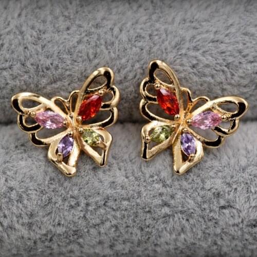 Butterfly Luxury fashion Jewelry Flower Earrings for womens Fashion Bohemian Vocation Style Red Zircon Small Stud Earrings
