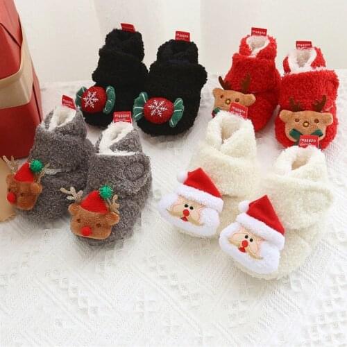 Christmas Newborn Baby First Walk Shoes Girl Boy Soft Anti-slip Shoes Xmas Deer Santa Claus Cute Baby Shoes Toddler Shoes