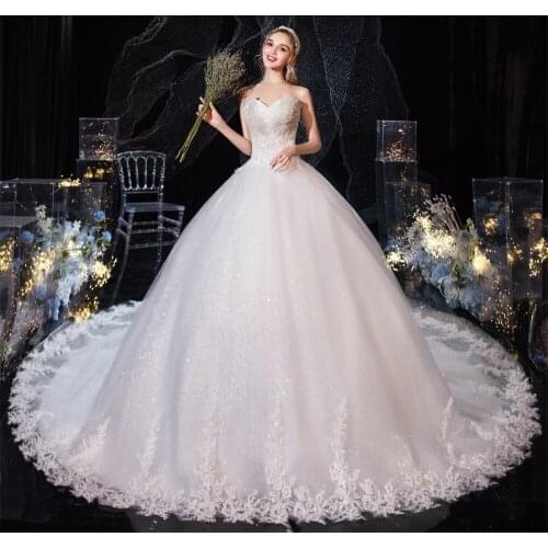 Robe De Mariee 2020 Noble Strapless Wedding Dress Bling Bling Sequin Appliques Wedding Gowns With Train Princess Bride Dress