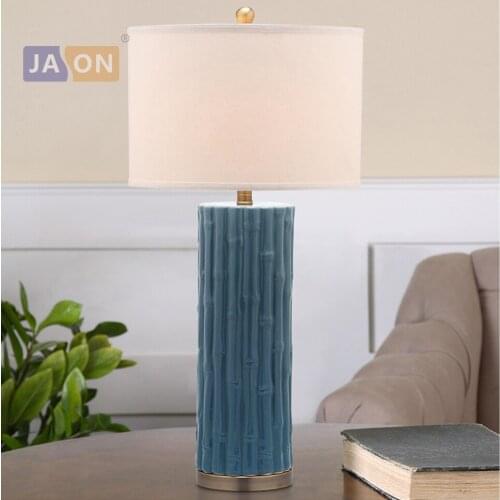 Led e27 Chinese Iron Fabric Ceramic Bamboo Blue White LED Lamp.LED Light.Table Lamp.Desk Lamp.LED Desk Lamp For Bedroom Foyer