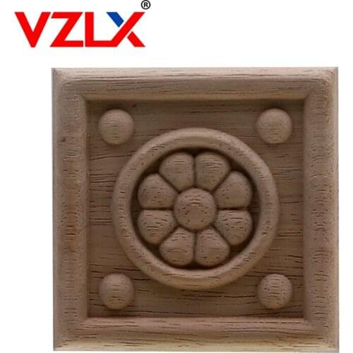 VZLX Square Wood Applique Carved Decal Corner Onlay Unpainted Furniture For Vintage Home Decor Door Cabinet Decoration