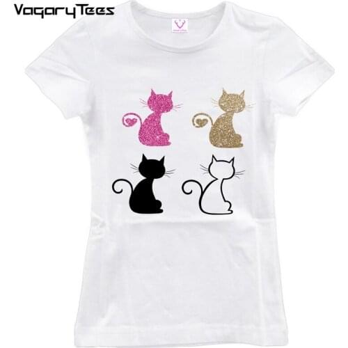 Harajuku 2019 Fashion Tops Animal T-shirt Four colors Cats Print tops Women art Shirts Casual Cartoon fashion tees