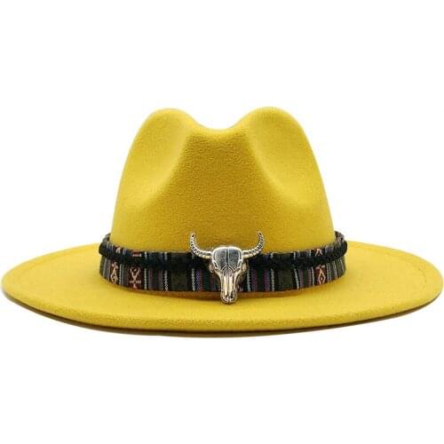 Women Men Wool Fedora Hat With Punk Ribbon Elegant Lady Dad Winter Autumn Wide Brim Jazz Church Godfather Sombrero Caps 56-60cm