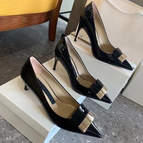 Plus Size 34-42 Womens Pumps Pointed Toes Womens Shoes Thin High Heels Pumps Genuine Leather Pumps For Woman Design Gift Box