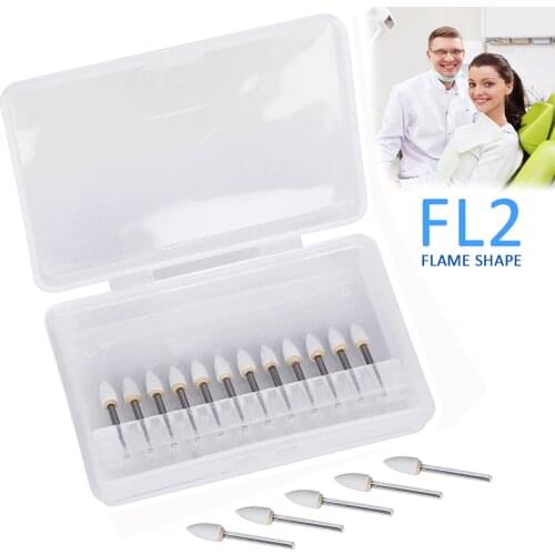 12pc/Pack Dental Cone White Stone Polishing FG Burs FL2 Flame Abrasion Point Bur Fit High Speed Handpiece 1.6mm Dentist Tools