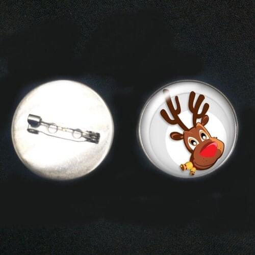 2019/new Stainless Steel Merry Christmas Deer Brooch Glass Convex Round Pin Male and Female Brooch Badge Gift