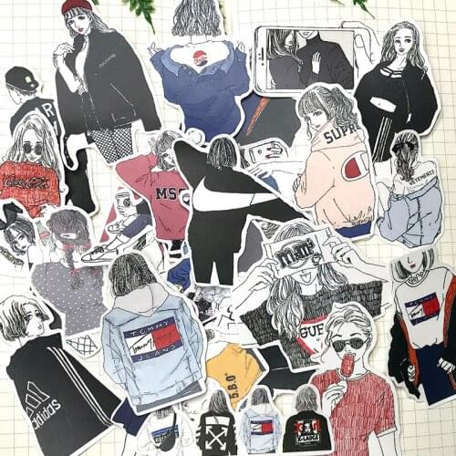 32PCS INS wind girl character stickers Fashion wear lady sisters Hand account material handbook sticker album DIY