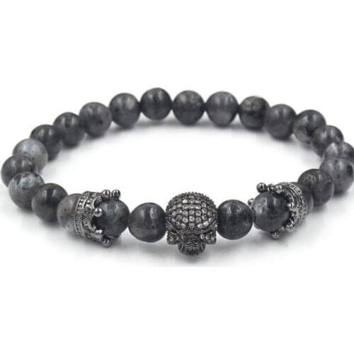 8mm 3g3 gold silver micro pave cz zircon cubic zirconia Bracelet adjusted black Crown agate Onyx skull marble Bangles
